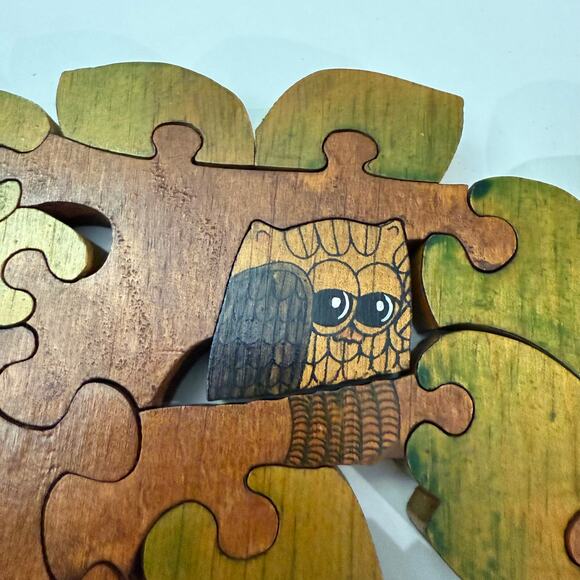 Vintage 1970s Wooden Puzzle Jenell Todd Woodland Animals Tire Swing Tree Painted - Picture 4 of 16